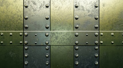 Rugged metallic surface with a gradient and riveted panels in an industrial setting