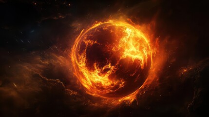 Infernal Celestial Orb: A fiery planet ablaze in the cosmos