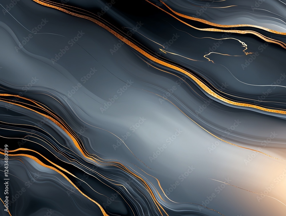 Poster an abstract representation showcasing flowing lines in shades of black and gold, creating a sense of