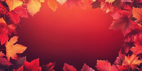 Obraz premium Autumn Leaves Frame Red Background Design