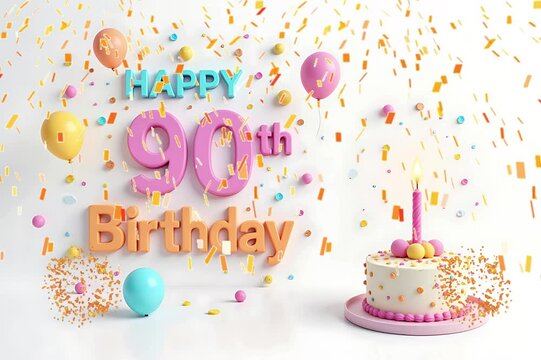 Animated 3D Happy 53rd Birthday background video in pastel theme with floating balloons, lit candles, fireworks, and confetti shower