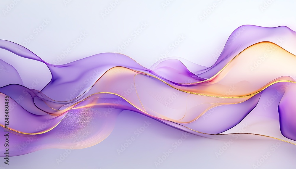Poster an abstract wave of translucent purple and orange hues flows elegantly across a light background, cr