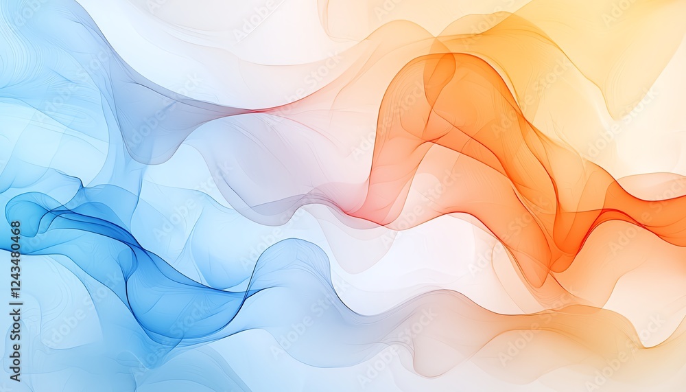 Poster an abstract wave pattern of soft swirling colors in blue and orange, creating a visually soothing ef