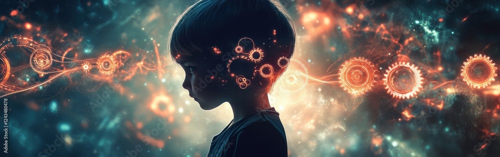 Leinwandbilder Mystical visualization of a child exploring creativity through the wonders of imagination and thought