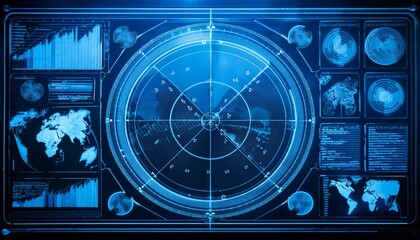 Obraz premium futuristic radar display with various data and information on screen