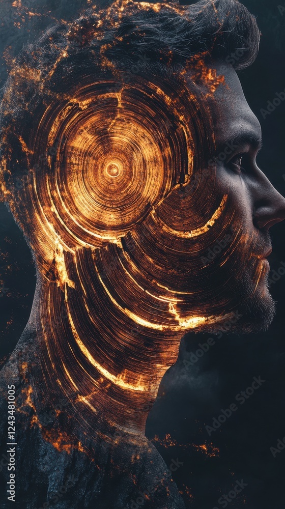 Aufkleber Ethereal profile of a man intricately filled with swirling patterns and vibrant colors showcasing a mystical realm