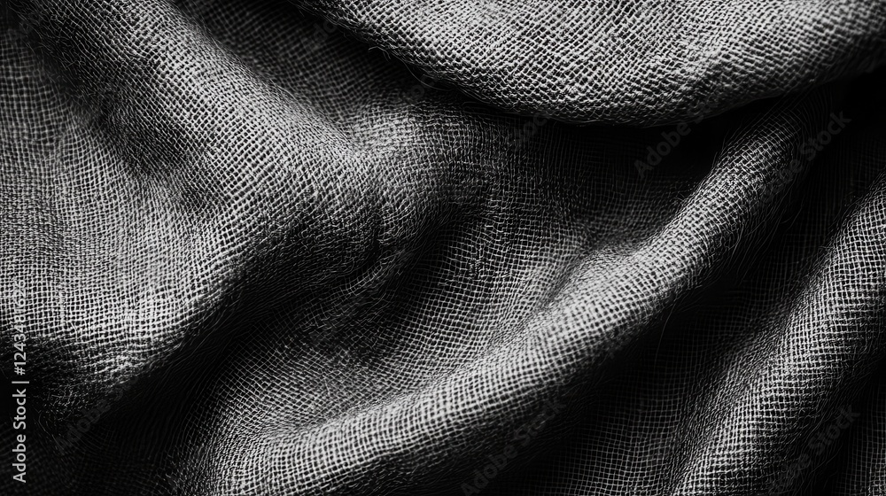 Aufkleber monochromatic gray burlap texture showcasing fine grain and natural fibers in a soft, wrinkled prese