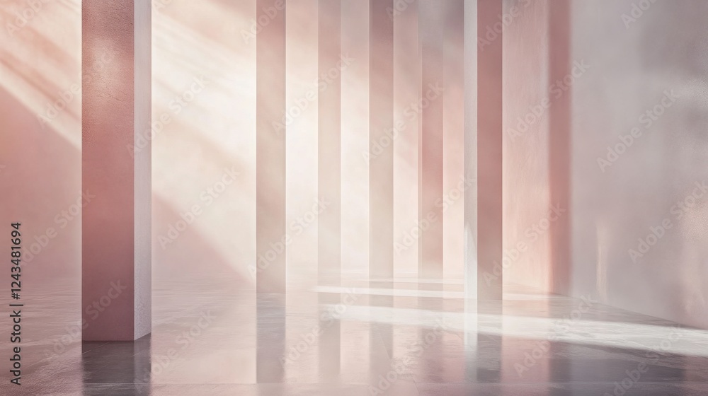 Poster minimalist architecture showcasing pale pink hues and soft light in a serene environment