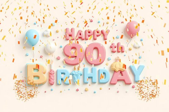 Animated 3D Happy 53rd Birthday background video in pastel theme with floating balloons, lit candles, fireworks, and confetti shower