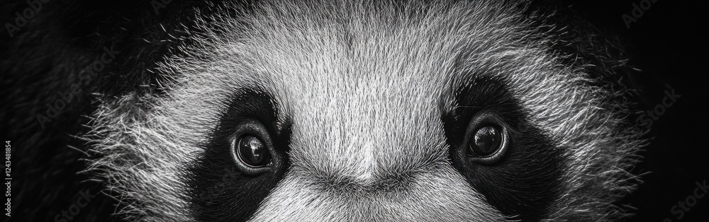 Aufkleber close-up view of a panda's face showcasing its expressive eyes and distinct facial markings
