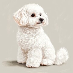 Obraz premium Adorable Bichon Frise Sitting Politely with Curled Tail