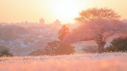 Warm sunshine filtering through a field of blooming dandelions in a natural park. The perfect family vacation setting, evoking relaxation and outdoor weekend adventures.