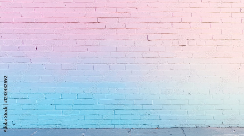 Poster gradient brick wall transforming from soft pink to light blue, creating an inviting and modern atmos