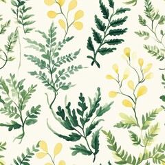 Gentle doodle cartoon watercolor featuring leafy designs with green and yellow elements for a nature-inspired aesthetic