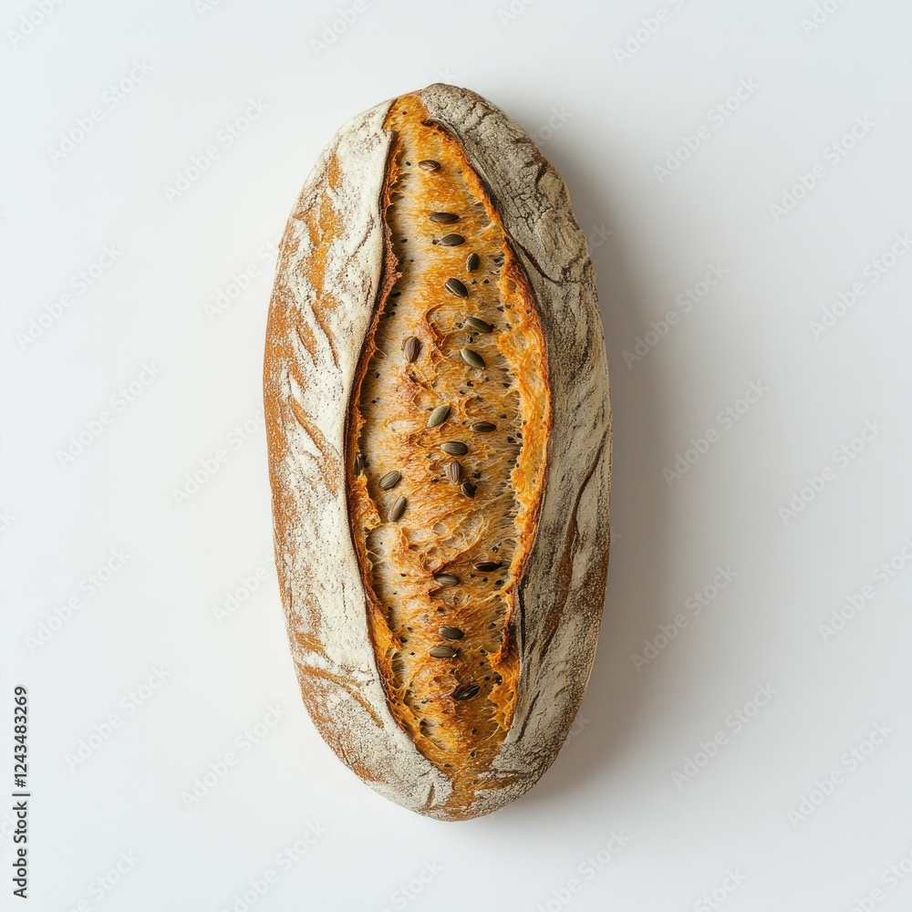 Poster freshly baked multigrain bread with a golden crust and visible grains creates an inviting culinary d