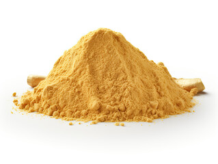Golden Yellow Mustard Powder Pile Isolated on White Background