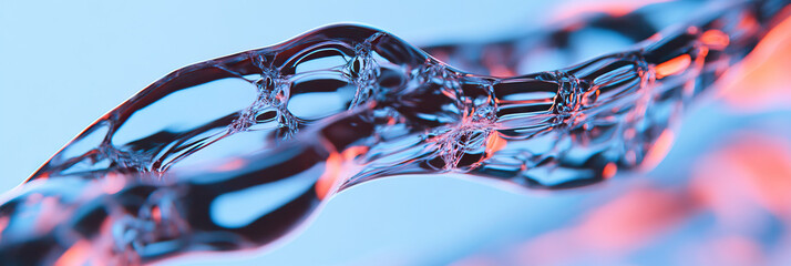 Close-up Image of Translucent Liquid with Bubbles Under Blue and Coral Lighting