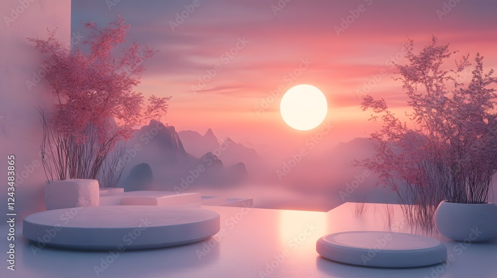 Poster minimalistic scene featuring soft gradient hues subtle lighting and a tranquil airy atmosphere blend