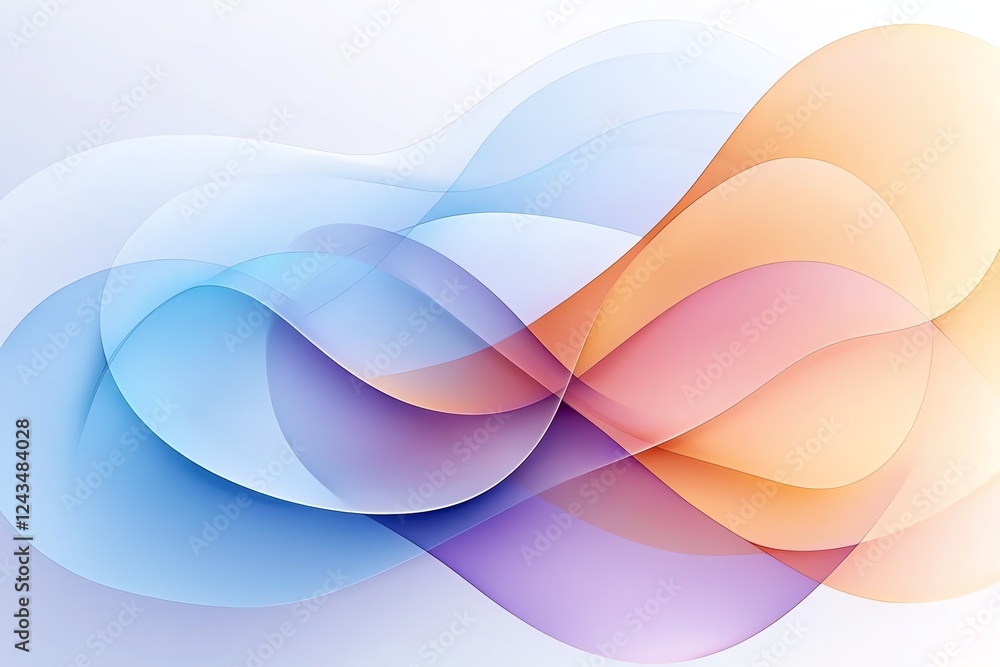 Poster this abstract image features a blend of smooth, flowing shapes in various pastel colors. the gentle 