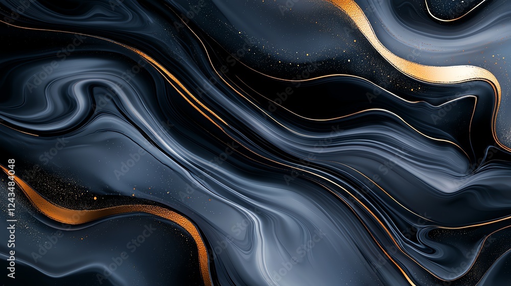 Poster this abstract image features a blend of dark tones with elegant golden accents, creating a dynamic a