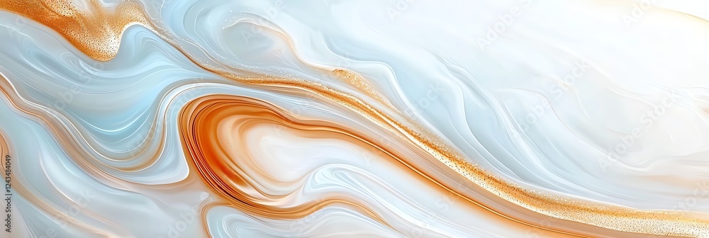 Poster this abstract image features a smooth blend of blue and orange swirls, creating a flowing, modern ae