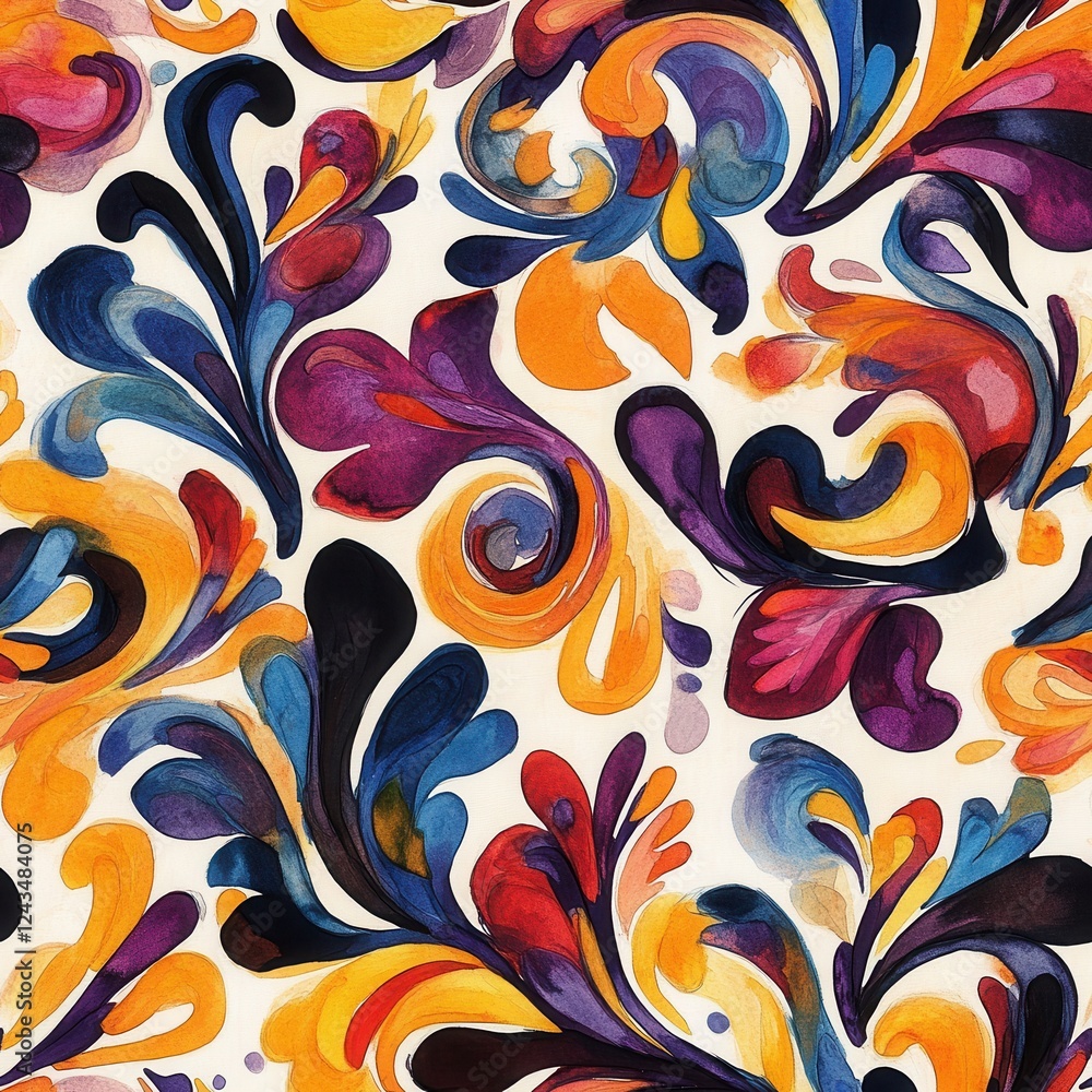 Poster watercolor doodle cartoon patterns featuring vibrant colors and dynamic designs for creative project