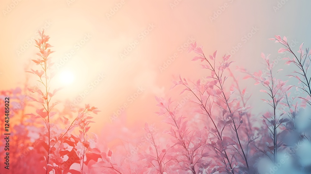 Poster serene and tranquil open composition showcasing soft bright color hues and airy dreamy gradient effe