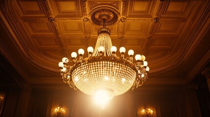Elegant Crystal Chandelier Hanging Gracefully from Ceiling Illuminating the Room with Soft Warm Light Creating a Luxurious and Inviting Atmosphere Perfect for Any Elegant Setting
