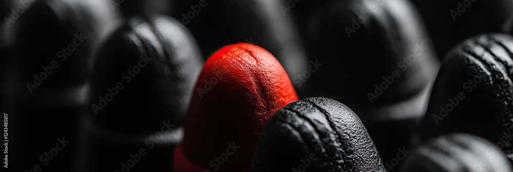 Poster red object amidst black objects