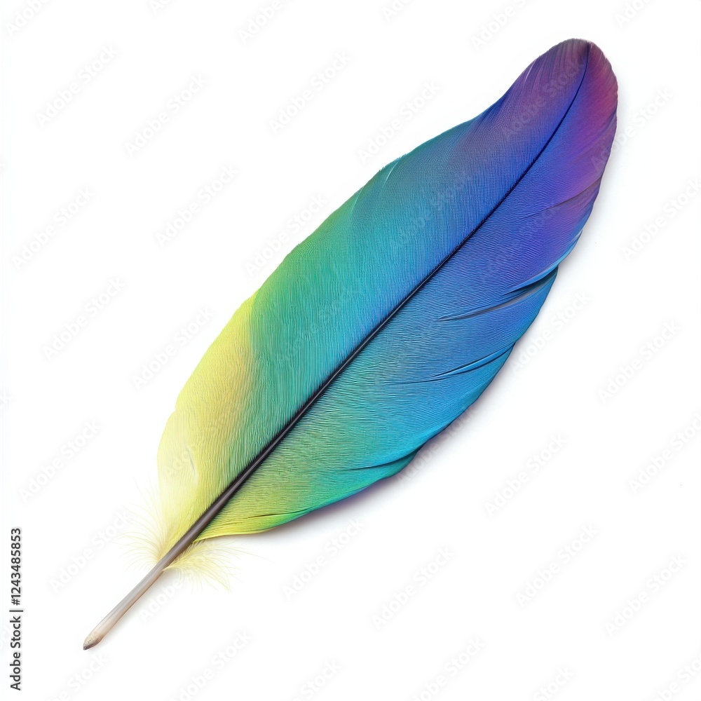 Poster vibrant parrot feather showcasing a stunning gradient of colors in a natural setting