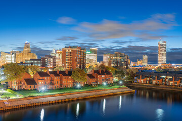Buffalo, New York, USA downtown city skyline on Lake Erie