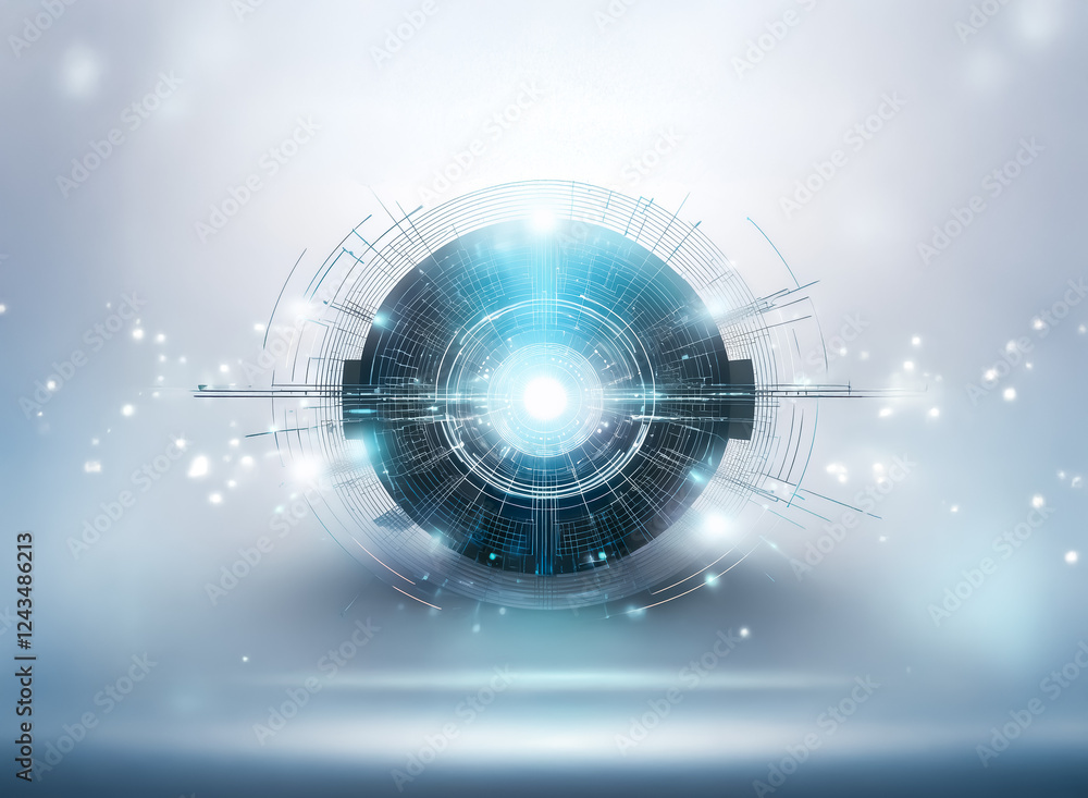 Leinwandbilder a bright blue light emits from the center of a futuristic circular technological structure, set agai