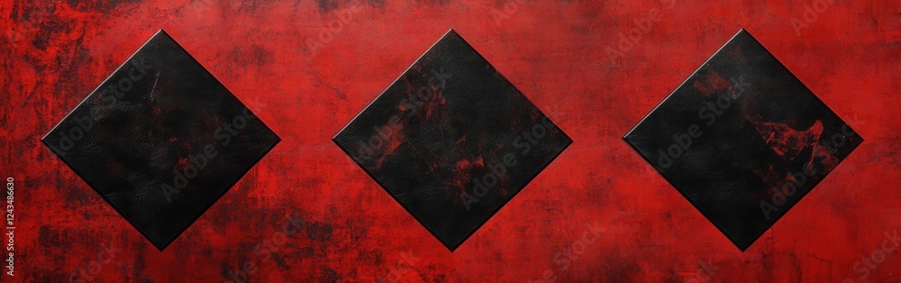 Poster Bold geometric design features dramatic black diamonds on an intense red background, creating a striking visual impact in modern art