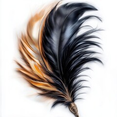 Fototapeta premium Black and Gold Feather Plume on White Background