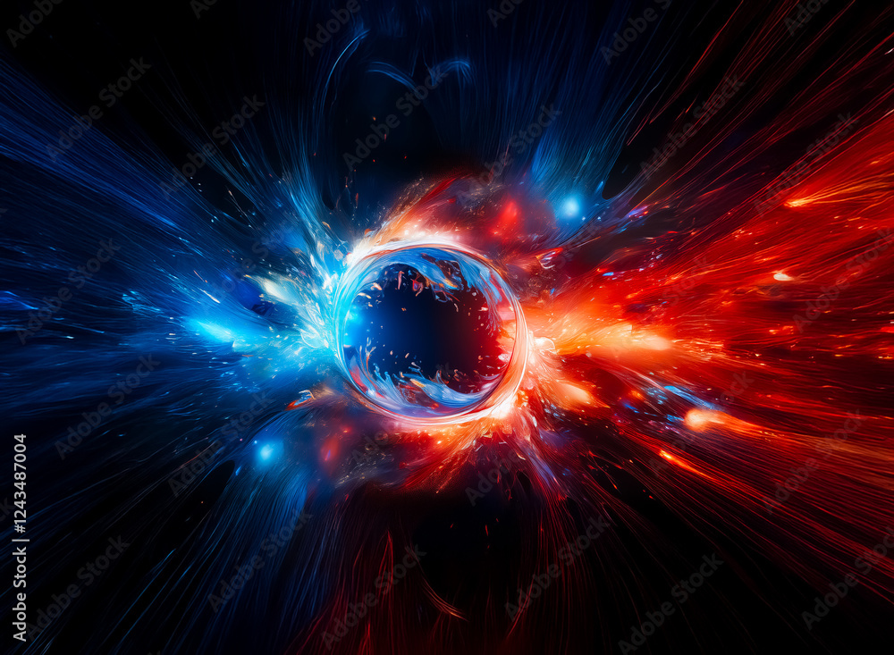Aufkleber vibrant abstract depiction of a cosmic energy release, showcasing dynamic swirls of red and blue rad