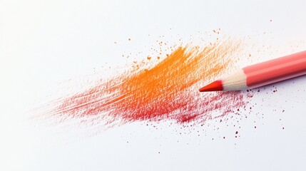 Fototapeta premium Bold strokes of orange and red from a colored pencil against a minimalist white background create a striking artistic effect