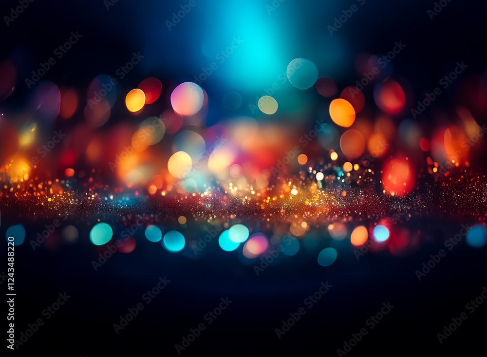 Fototapete blurred colorful lights create a festive mood against a dark backdrop, with a prominent blue light s