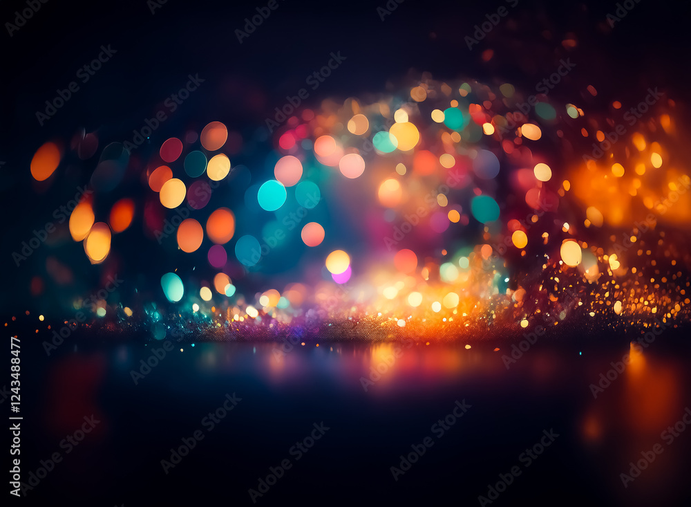 Poster vibrant bokeh lights create festive abstract background. colorful orbs of light glow, sparkle agains