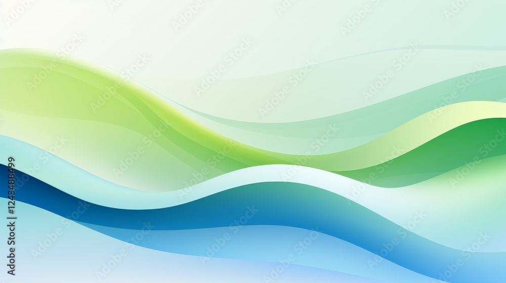 Poster flowing waves of color create a serene atmosphere in a tranquil landscape. generative ai
