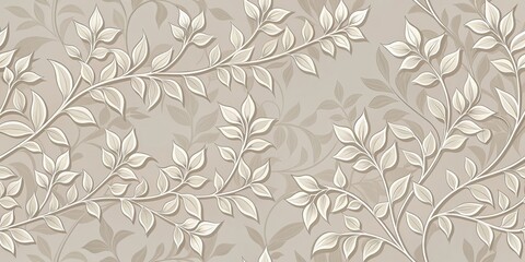Obraz premium Elegant and sophisticated beige and grey tones merged with the intricate details of a stunning floral branch featuring delicate leaves in a seamless pattern , leaves, floral