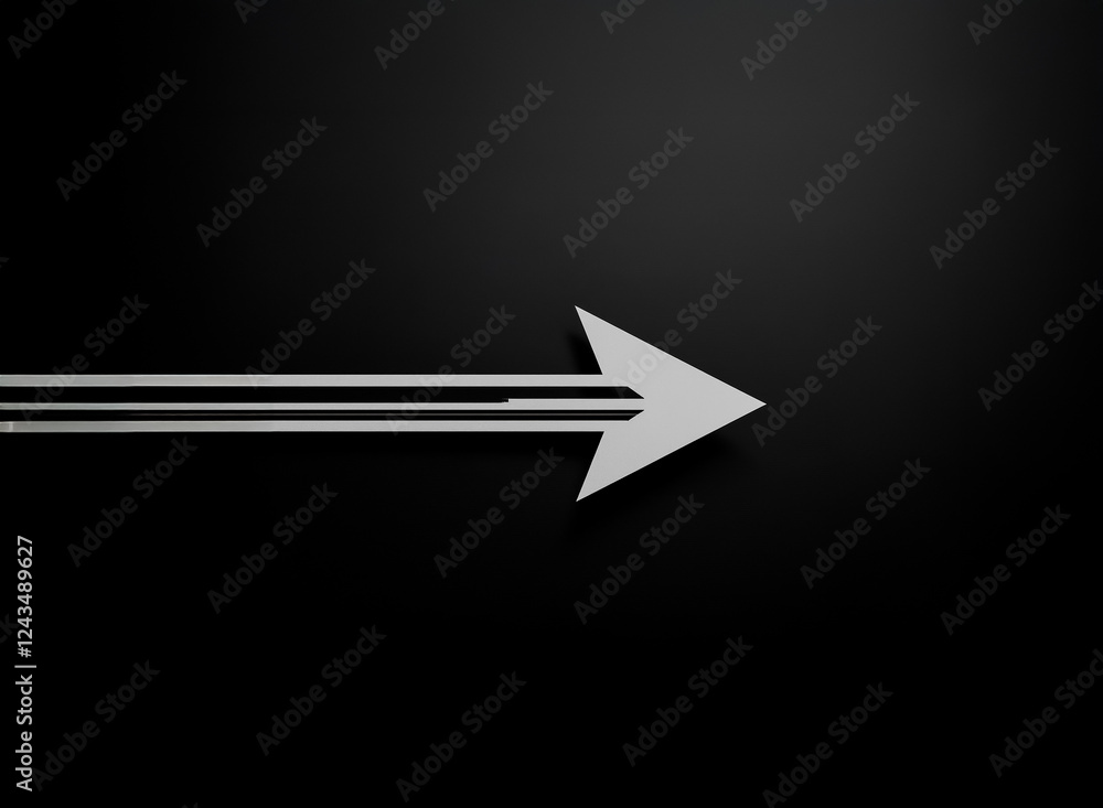 Poster a stark, minimalist image features a white arrow pointing right, sharply contrasted against a solid 