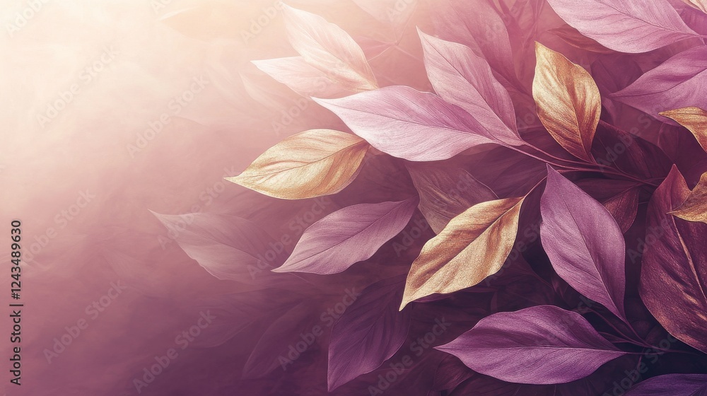 Fototapete soft mauve leaves with golden tips creating an elegant display against a blurred background