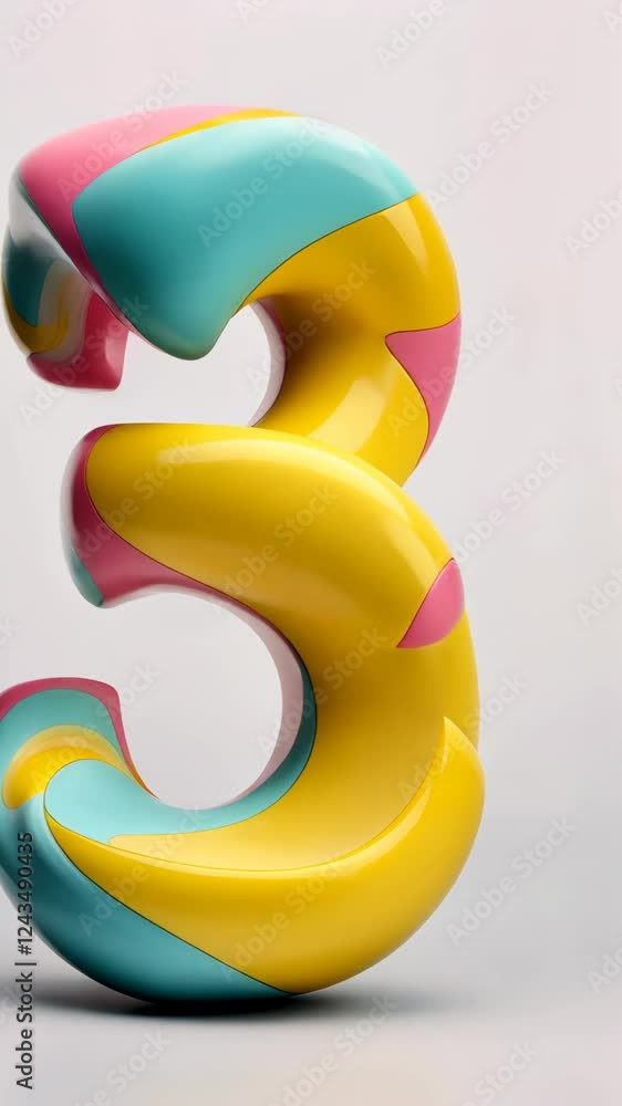 Poster the animation features a striking number 3 design celebrating a birthday, showcasing colorful swirls