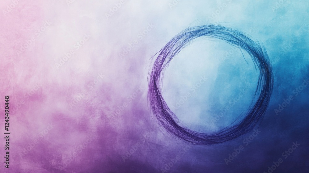 Poster negative space composition featuring a circular shape against a colorful, abstract background
