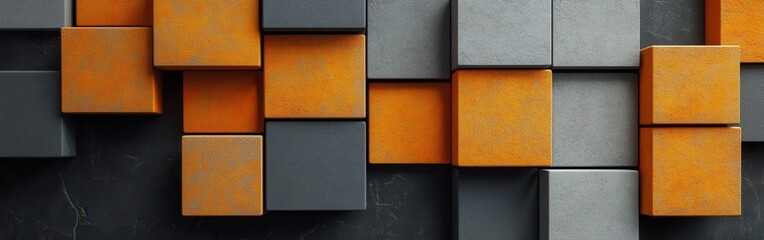 Fototapeta premium Minimalist arrangement of amber and gray blocks creating a modern artistic composition on a textured surface