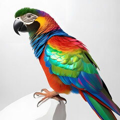 Fototapeta premium A beautiful, colorful macaw parrot with a striking mix of rainbow feathers, showcasing vivid blues, greens, reds, and yellows, highlighting its unique beauty.