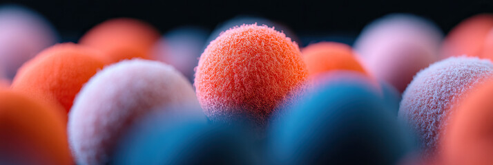 Close-up of Textured Spheres in Orange, Pink, and Blue
