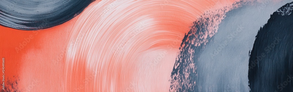 Aufkleber Elegant coral and gray circular brushstrokes create dynamic interaction on canvas