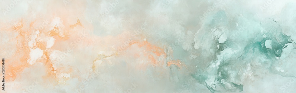 Aufkleber elegant chaotic pastel coral and mint brush patterns creating a serene abstract composition in soft 