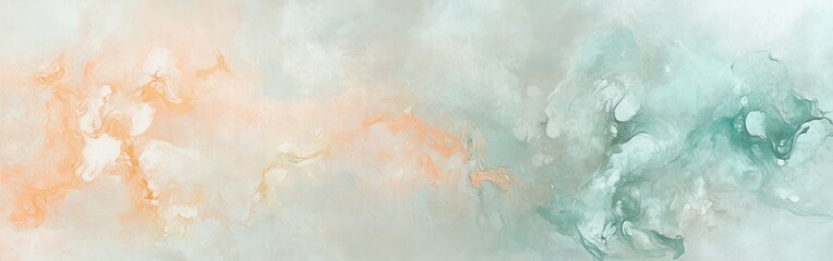 Elegant chaotic pastel coral and mint brush patterns creating a serene abstract composition in soft hues